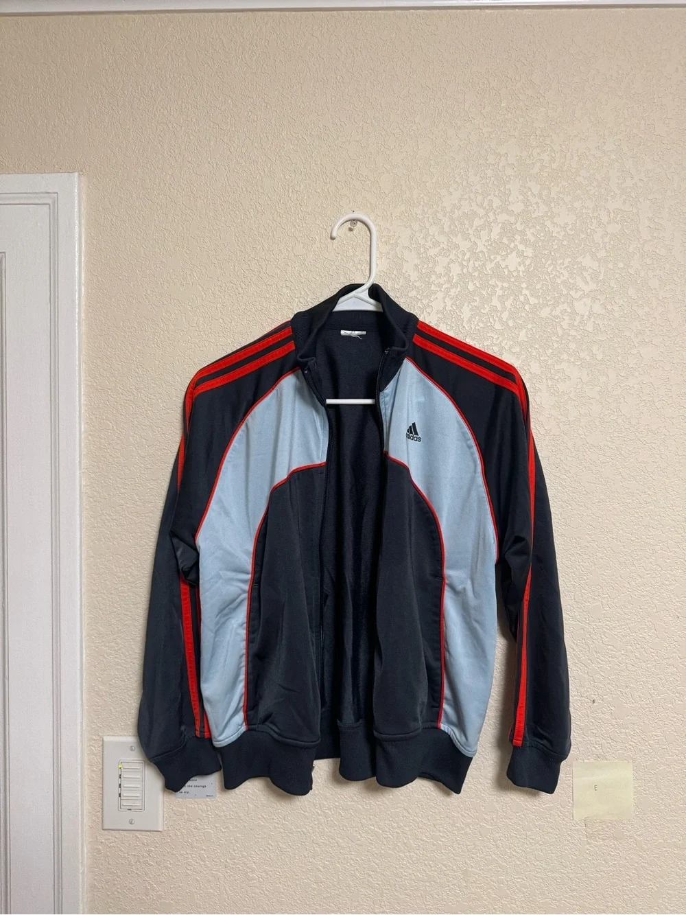 Adidas Navvy & Light Blue Track Jacket with Red Trim 🍒